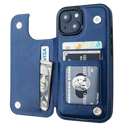 ONETOP for iPhone 15 Wallet Case with Credit Card Holder,Blue | Kickstand,ID/Cash Holder,Case Wallet with Card Slots,Double Magnetic Clasp,Durable PU Leather Shockproof Cover for Women Men - color: Blue