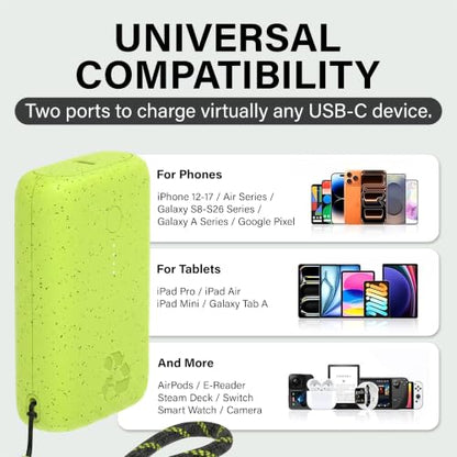 Nimble Champ Portable Charger, 10000mAh Power Bank, 20W Dual USB-C Charging - color: Cyber Lime