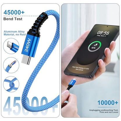 10FT 240W USB C to USB C Cable for iPhone 17e/17 Pro Max/17 Pro/17/16 Pro - color: Blue