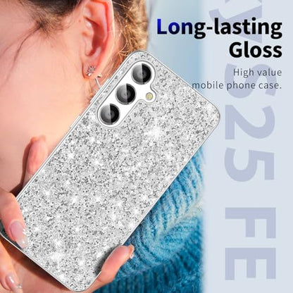 S25 FE Glitter Case for Samsung Galaxy S25 FE 5G Phone Case for Women Girls, Slim Ultra Thin Matte Back Shockproof Protective Cover for Samsung S25 FE 5G, Crystal Bling Case, 2025 (Silver) - color: Silver