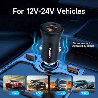 20‑Pack USB C Car Charger, 60W Dual Port (USB‑C + USB‑A) PD/QC Fast Charging 12V/24V Cigarette Lighter Adapter, Compatible with iPhone 17/16/15, Galaxy S26/S25/S24, Pixel, iPad - size: 20‑Pack
