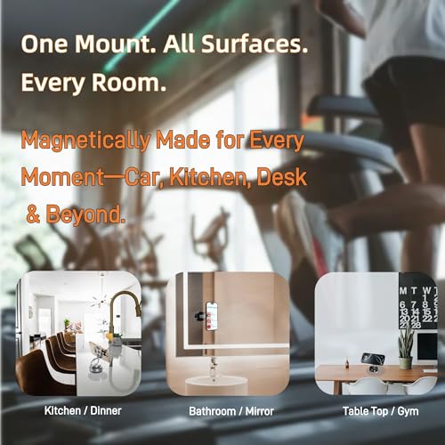 Vacuum Suction Magnetic Phone Holder, Foldable and Retractable, Hands-Free Suction Magnetic Phone Mount for Kitchen/Gym/Mirror/Desk/, Compatible with iPhone Android and All Smartphones