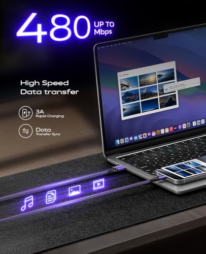 USB A to USB C Cable 60W Fast Charging 6FT, 2Pack USB C Cable for CarPlay - color: Purple, size: 6FT, style: USB A to USB C