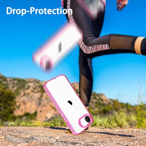 JJGoo for iPhone 17e Case and for iPhone 16e Case Clear, Transparent Shockproof Hard PC Back Protective Cover Bumper Phone Case for iPhone 16e / 17e - color: Pink