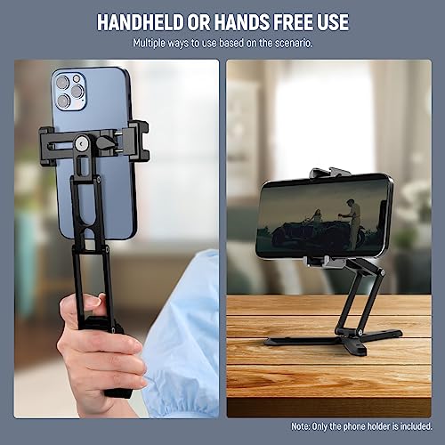 NEEWER Phone Tripod Mount with Cold Shoes, Metal Smartphone Tripod Adapter Compatible with iPhone, Multi Angle Tri Fold Cell Phone Holder, Handheld Phone Grip for Streaming Vlog SP-04