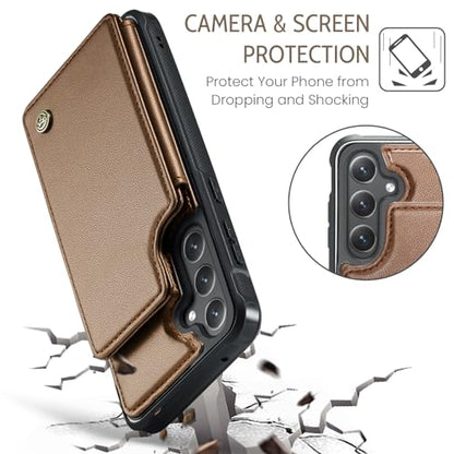 Kowauri for Samsung Galaxy S23 FE Case, PU Leather Wallet Case for Women Men with RFID Blocking Card Holder Slot Magnetic Closure Shockproof Protective Phone Cover for Samsung Galaxy S23 FE,Brown - color: Brown