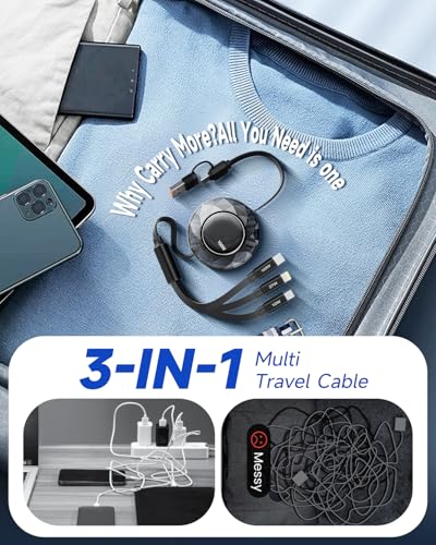 Retractable 3 in 2 Multi Charging Cable 100W, iPhone 17 Retractable Charger Cable USB C iPhone 16 Fast Charger Cord for iPhone 17 16 15 14 /Samsung Galaxy S25/PS/MBook/Pad (4ft) Travel Essentials