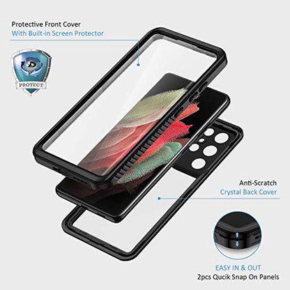 Lanhiem for Samsung Galaxy S21 Ultra Case, IP68 Waterproof Dustproof, Built-in Screen Protector, Rugged Full Body Shockproof Protective Phone Cover for Galaxy S21 Ultra 5G 6.8 Inch, Black - size: for Galaxy S21 Ultra