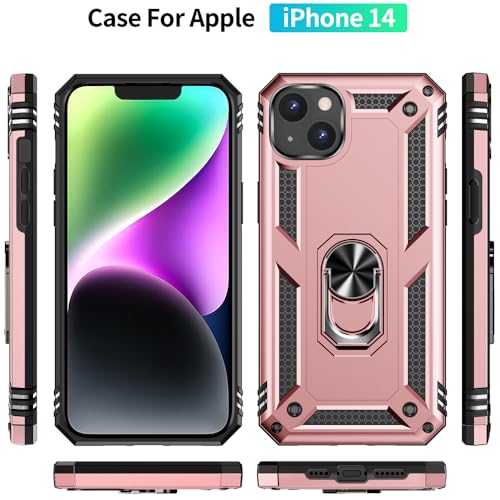 iPhone 14 Case with HD Screen Protector, Military Grade 16ft Drop Tested Ring Shockproof Protective Phone Case, Rose Gold - color: Rose Gold, size: iphone 14