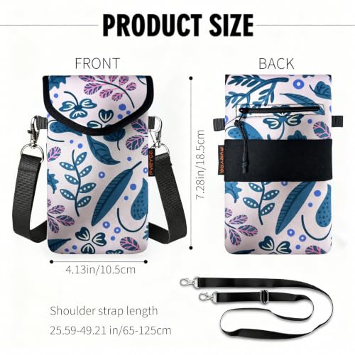 Neoprene Phone Sleeve Pouch Case Bag for Men Women w/Crossbody Strap/Neck Lanyard for iPhone 17/16/15/14 Pro Max, Samsung S25，Pixel 10 - color: Beige Leaf Print