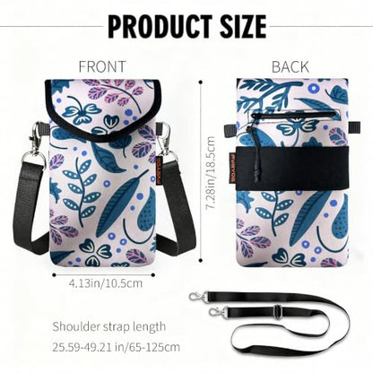 Neoprene Phone Sleeve Pouch Case Bag for Men Women w/Crossbody Strap/Neck Lanyard for iPhone 17/16/15/14 Pro Max, Samsung S25，Pixel 10 - color: Beige Leaf Print