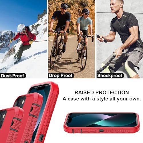 for iPhone 13 Case with 2 Screen Protector,Shockproof Drop Protection Full Body Heavy Duty 3 Layer Military Rugged Durable Phone Cover for Apple iPhone 13 6.1" (Red Black) - color: Red Black