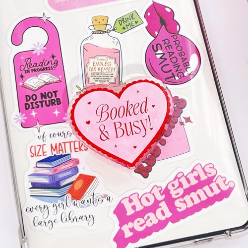 Cute Pink Heart Expandable Collapsible Grip, for with Kindle E-Readers, iPhones and Smartphones,Rotating Folding Elastic Base, A Gift for Book Lover - color: Booked&Busy