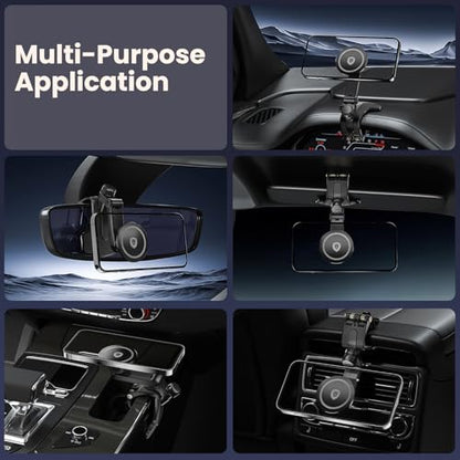 JunDa Universal 360-Degree Rotating Car Phone Holder, Multifunctional Dashboard Phone Mount with Clip for All Smartphones, Secure Flexible Grip for Car Dash & Rearview Mirror