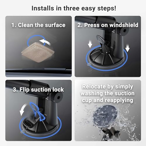 ARKON Mounts Slim-Grip Ultra Windshield Car Phone Mount | Universal Fit Phone Holder | Strong Suction Hold | Arm Extends for Long Dashboards | Compatible with iPhone, iPad Mini, Galaxy, and more