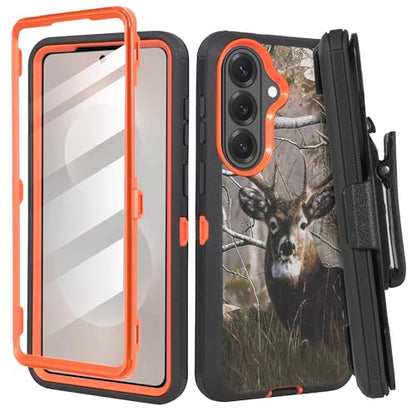 Compatible for Samsung S26 Rugged Case with Belt Clip Holster & Built-in Screen Protector, Heavy-Duty Full-Body Shockproof Cover, Military-Grade Protective Phone Case (Deer) - color: Deer