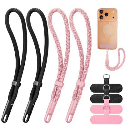 SHANSHUI Phone Lanyard Wrist Strap, Adjustable Wristlet Strap for Around The Hand With Tether Tabs Compatible for iPhone Android Smartphones-4PCS Black Pink - color: Black+multi-color Pink