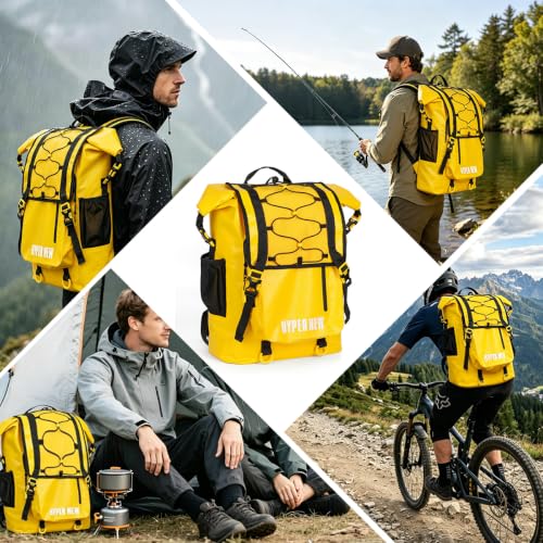 Waterproof Dry Bag Backpack 30L,Dry Backpack for Men Women Adults Teens, Kayaking Boating Hiking Camping Rafting Fishing Travel Outdoor Enthusiasts - color: Yellow