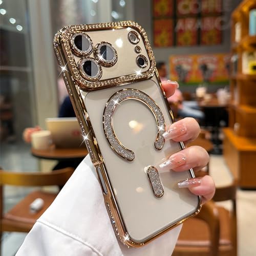MIFEDUCT Glitter Diamond Magnetic Case for iPhone 17 Pro Max Clear Support Wireless Charging 17 Pro Max Case Women Girls Cute Bling Luxury Shiny Sparkle Shockproof Protective Cover 6.9", Gold - color: Gold, size: For iPhone 17 Pro Max 6.9"
