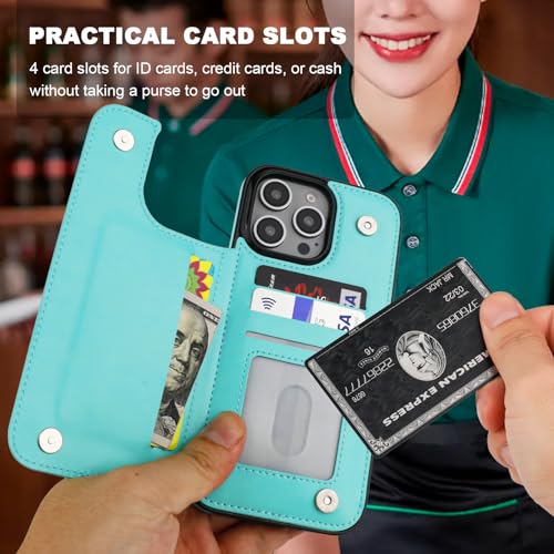 ONETOP for iPhone 16 Pro Max Wallet Case with Credit Card Holder,LightBlue - color: Light Blue