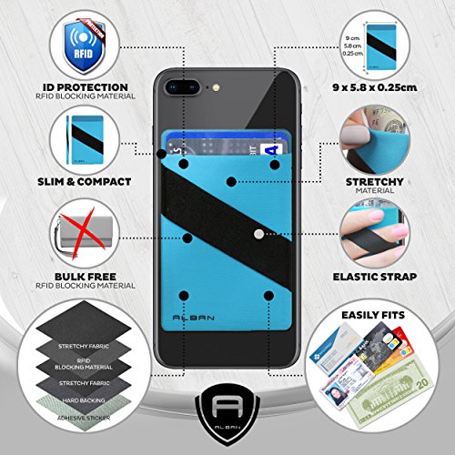 Alban Credit Card Holder Stick on Cell Phone Wallet RFID Blocking Pack of 2 - color: Blue
