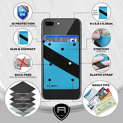 Alban Credit Card Holder Stick on Cell Phone Wallet RFID Blocking Pack of 2 - color: Blue
