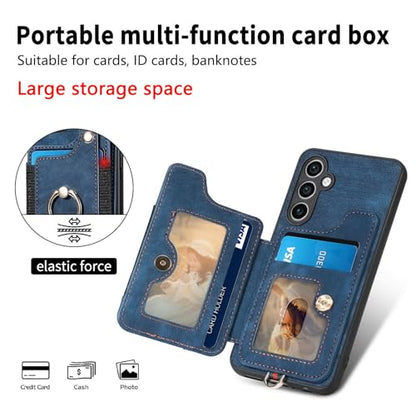 for Samsung Galaxy S25 Case Wallet with Card Slots Blue | PU Leather Flip Folio Cover,RFID Blocking Ring Holder,Kickstand,Wrist Strap,Shockproof,Magnetic Protective,Women Men Girls - color: Blue, size: Galaxy S25 6.2 Inch