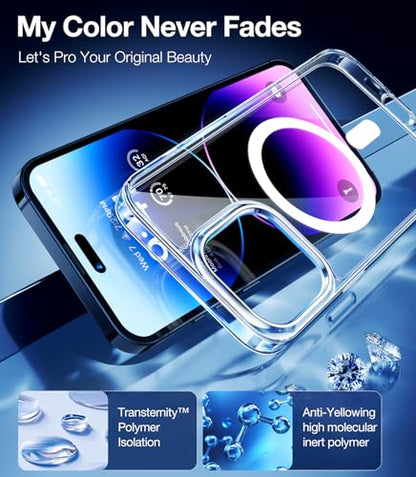 TORRAS Stronger Magnetic for iPhone 14 Pro Case, Never Yellow, Clear Back | Compatible with MagSafe, 12 FT Military Grade Drop Tested, Protective Slim Thin Case for iPhone 14 Pro Phone Case - color: Clear
