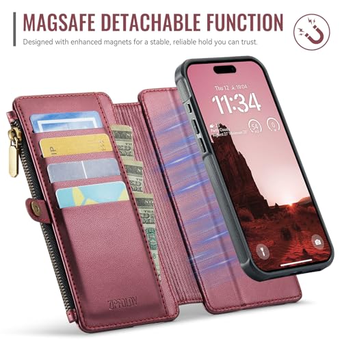 for iPhone 14 Pro Max - Phone Case Wallet Magnetic, Burgundy - color: Burgundy, size: iPhone 14 Pro Max