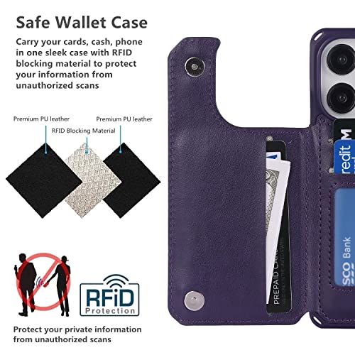 iCoverCase Compatible with iPhone 14 Pro Wallet Phone Case with Card Holder for Women, RFID Blocking Embossed PU Leather Wrist Strap Case 6.1 Inch (Heart Dark Purple) - color: H-Dark Purple