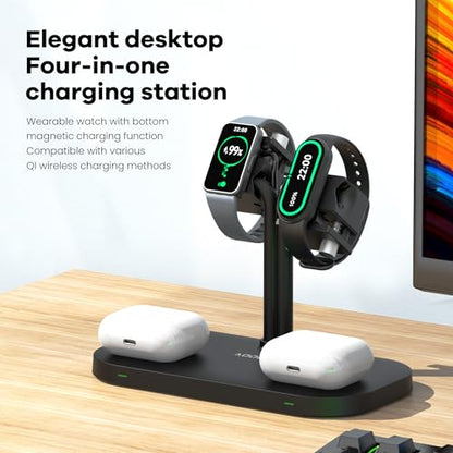 4-in-1 Dual Mobile Wireless Charging Dock and Sports Watch Stand - color: A433SW-White