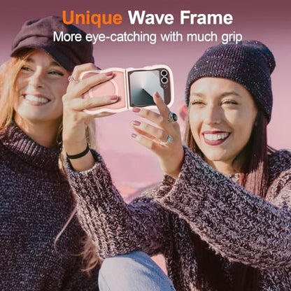 UEEBAI Magnetic for Samsung Galaxy Z Flip 5/Z Flip 6/7 FE Case, Compatible with MagSafe, Transparent Clear Wave Frame Design Soft Edge Cover Matte Shockproof Phone Case- Pink - color: Pink, size: Samsung Z Flip 7 FE/Z Flip 6/Z Flip 5 5G
