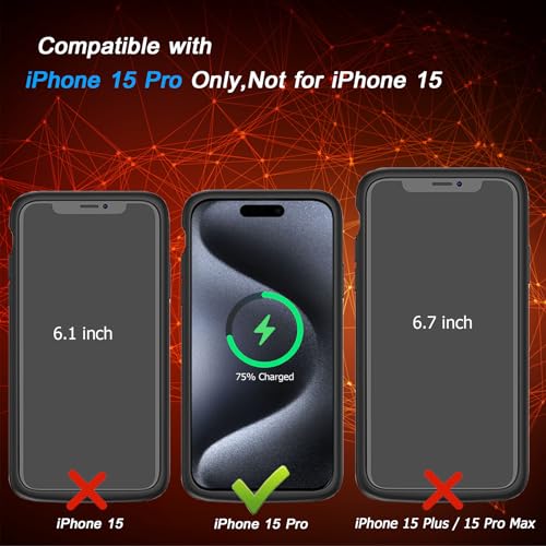 Battery Case for iPhone 15 Pro, [10000mAh] Enhanced Portable Protective Smart Qi Wireless Charger Case Battery Pack with CarPlay Wireless Charging Case Compatible for iPhone 15 Pro (6.1 inch)-Black - size: iPhone 15 Pro