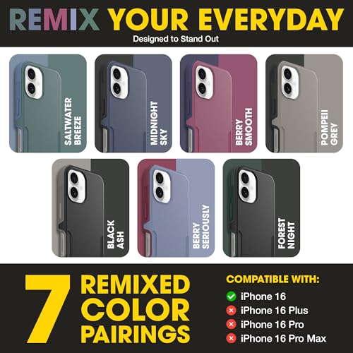 OtterBox iPhone 16 – Commuter Series Slim MagSafe Case - Black Ash | 3X Military Drop Protection - Dual-Layer Design - Pocket-Friendly - Raised Edges - Port Covers - color: Black Ash (Black/Grey), style: iPhone 16