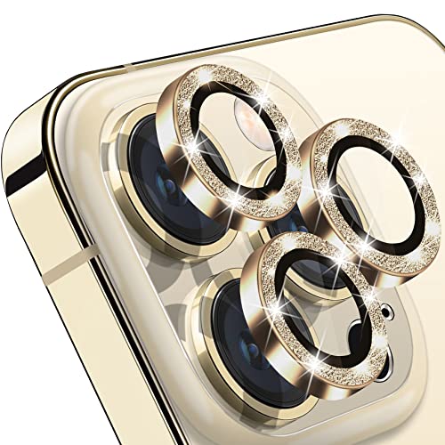Compatible with iPhone 12 Pro Max Camera Lens Protector, Bling Glitter 9H Tempered Glass Camera Cover Anti Scratch Shockproof Screen Protector Individual Ring - 3Pcs Glitter Gold - color: Gold Glitter