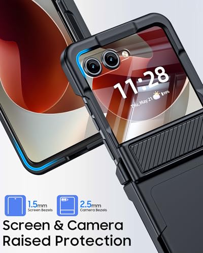 GooseBox for Motorola Razr 2026/Razr 2025 Case Wallet RFID Card Holder&Hinge Protection&HD Screen Protector, Full Body Shockproof Cover for Motorola Razr 2026/Razr 2025/Razr 2024(Black)