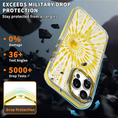 VisEnt Clear Case for iPhone 15 Pro, Magnetic Phone Case, Transparent Slim Cover, Military Grade Protection, Shockproof, Anti-Yellowing, Scratch Resistant, Folk Gold Sun - color: Folk Gold Sun, size: Iphone 15 Pro