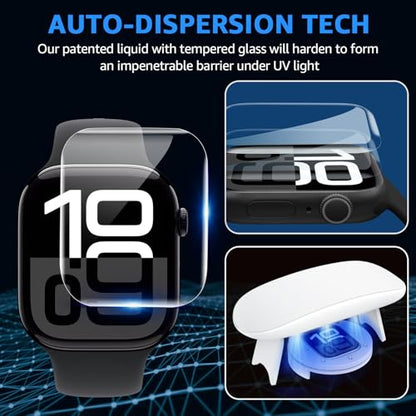 Compatible for Apple Watch Series11/Series 10 Screen Protector 46mm, Tempered Glass 𝐇𝐢𝐝𝐞 𝐒𝐜𝐫𝐚𝐭𝐜𝐡𝐞𝐬 Full Coverage Bubble Free HD Film for iWatch Seires 10 46mm - 2 Pack - size: 46mm