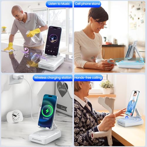 Jteman Cell Phone Stand with Bluetooth Speaker and Wireless Charger - color: White