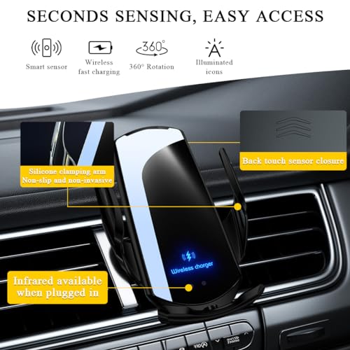 Ohleats Wireless Car Charger Mount, 15W Automotive Electric Wireless Charger Holder, Car Air Vent Mount Bracket Fast Charging for Most Smartphone, Universal Car Accessories (Black) - color: Black