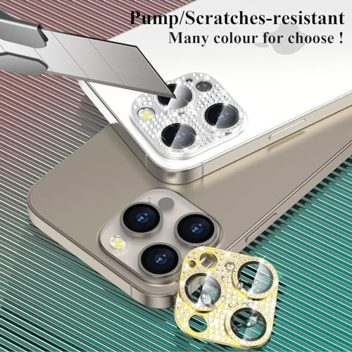 Bling Diamond Camera Lens Protector Cover Compatible for 15 Pro/15 Pro Max Full Coverage Camera Cover Screen Protector[Update] Shatter/Scratch-Resistant Ultra HD/Thin - Silver Diamond