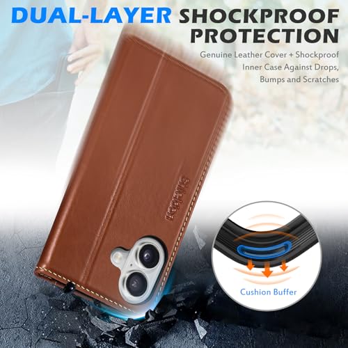 SHIELDON Genuine Leather Case Wallet for iPhone 17 6.3" 2025, Retro Brown | Flip Magnetic Cover, RFID Blocking, Credit Card Holder, Kickstand, Book Design, Shock-Absorbent Phone Cover - color: Retro Brown