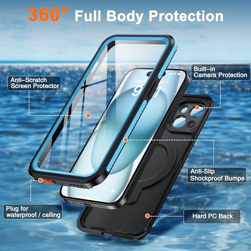 Oterkin Magnetic Stand for iPhone 15 Case Waterproof IP68, Blue - color: Blue, size: iPhone 15 6.1''