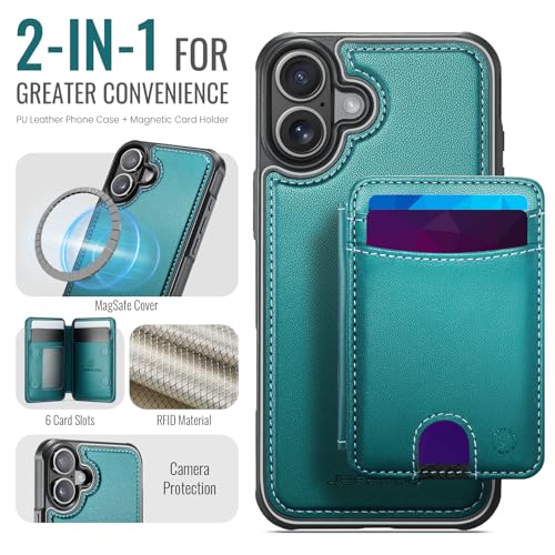 WJX for iPhone 16 MagSafe Wallet Case, 2-in-1 Detachable Luxury Card Holder, Universal MagSafe Compatible, RFID Blocking, Shockproof Kickstand Slim Cover， Lime Green - color: Lime green, size: iPone 16
