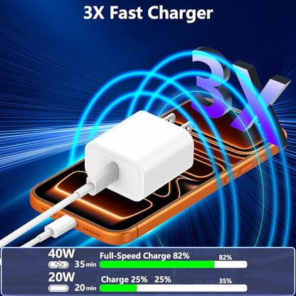 iPhone 17 Pro Max Charger Fast Charging, 40W Dynamic Power Adapter with 60W Max Woven 6FT USB-C Cable Data Sync for iPhone 17/Air/16/15 Plus/16/15 Pro Max/iPad Air mini Pro/AirPods Pro - size: 1 Pack