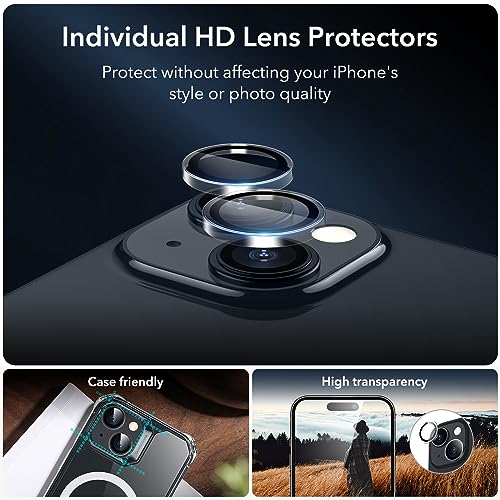 ESR 3+1 Pack for iPhone 15 Plus Screen Protector, [9H Hardness] [Military Grade Shatterproof] Full Coverage Ultra-tough Tempered Glass Film with Easy Installation Frame, 1 Set of Camera Lens Protector