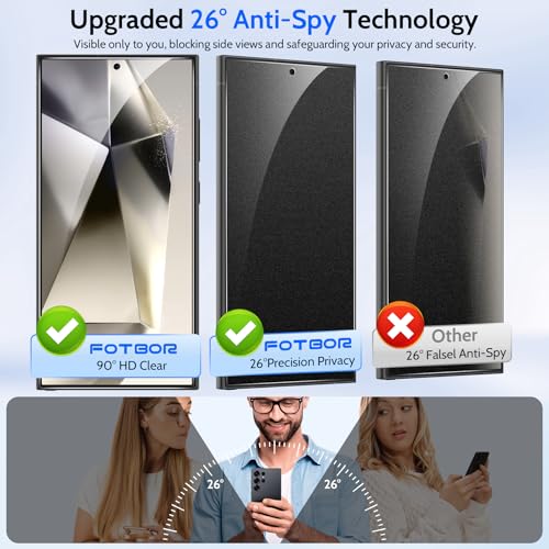Fotbor [Ultra-Shield 26° True Privacy Screen Protector for Samsung Galaxy S24 Ultra (2-Pack), Ultrasonic Fingerprint Compatible, 9H+ Elite Matte AG Etched Glass, [Installation Master Kit] - size: Samsung Galaxy S24 Ultra-6.9 inch