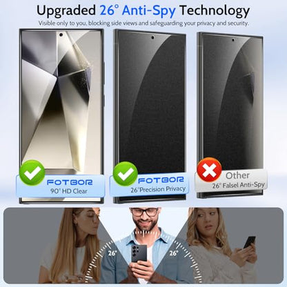 Fotbor [Ultra-Shield 26° True Privacy Screen Protector for Samsung Galaxy S24 Ultra (2-Pack), Ultrasonic Fingerprint Compatible, 9H+ Elite Matte AG Etched Glass, [Installation Master Kit] - size: Samsung Galaxy S24 Ultra-6.9 inch