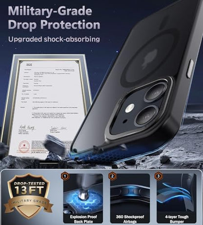Newfuture Magnetic for iPhone 11 Case Matte Shockproof, Black | Military Drop Protection, Slim Matte Anti-Fingerprint, Compatible with Magsafe, Camera Guard, Translucent Protective Cover - color: Black, size: iPhone 11 6.1inch
