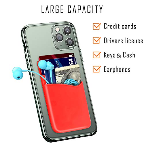 SHANSHUI Phone Wallet Stick on, Card Holder for Back of Phone Double Silicone Credit Business Card Sleeve Pocket Compatible for iPhone, Samsung Galaxy and Every Smartphones (MultiColors-5pcs) - color: Light-blue+Black+White+Grey+Red